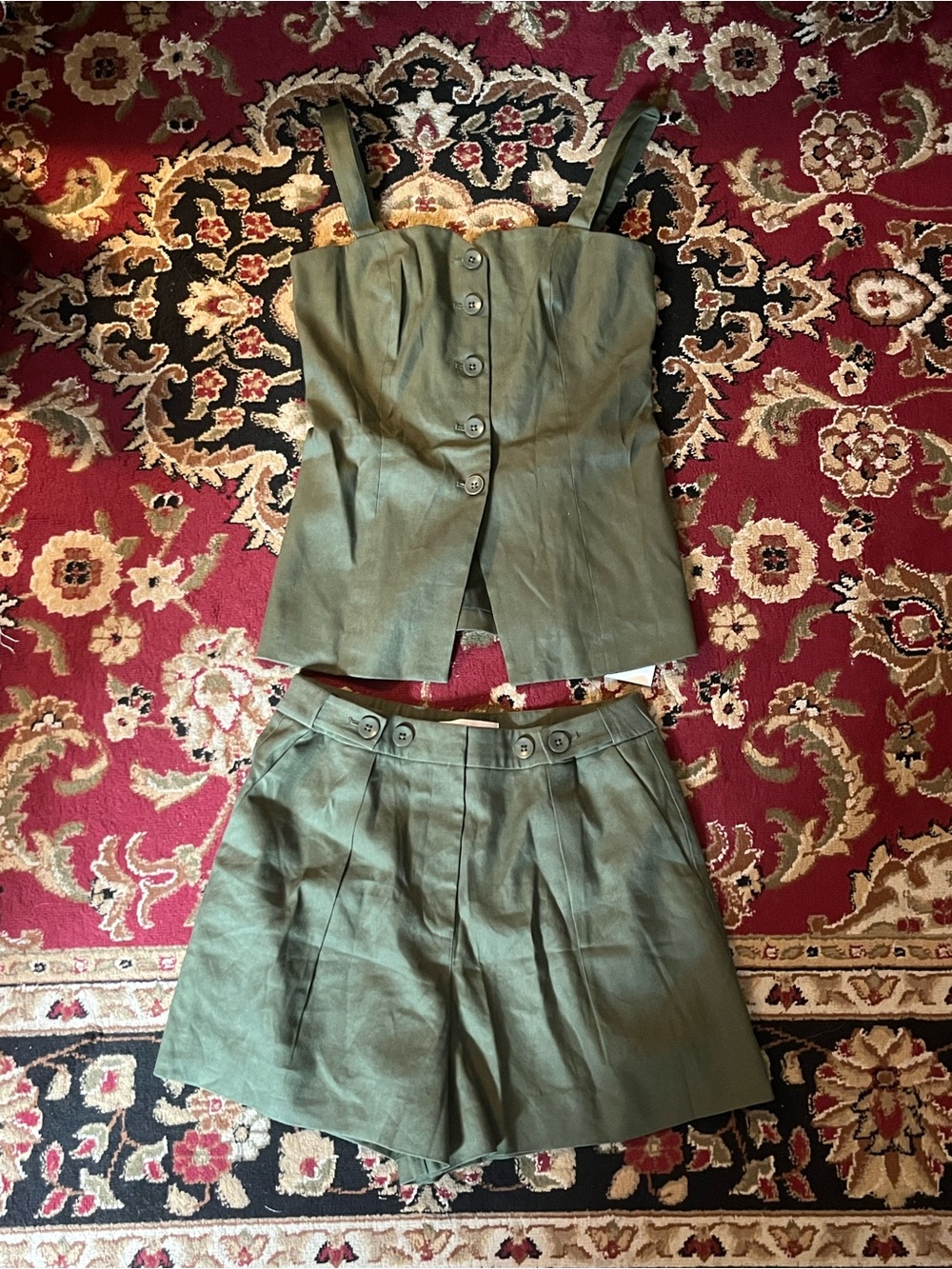 Derek Lam Green Button-Front Women's Shorts Set